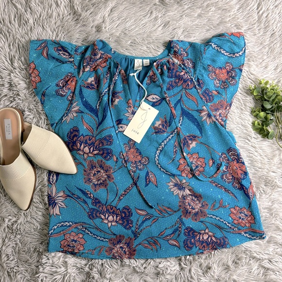 NWT joie katya blue floral flutter sleeve top size xs - Picture 2 of 6